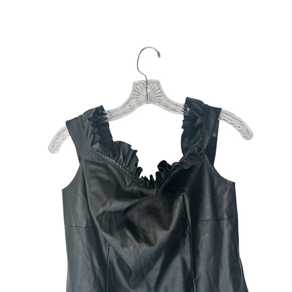 Venus Black Faux Leather Off the Shoulder Ruffle Party‎ Mini Dress Size 12 - Picture 3 of 10